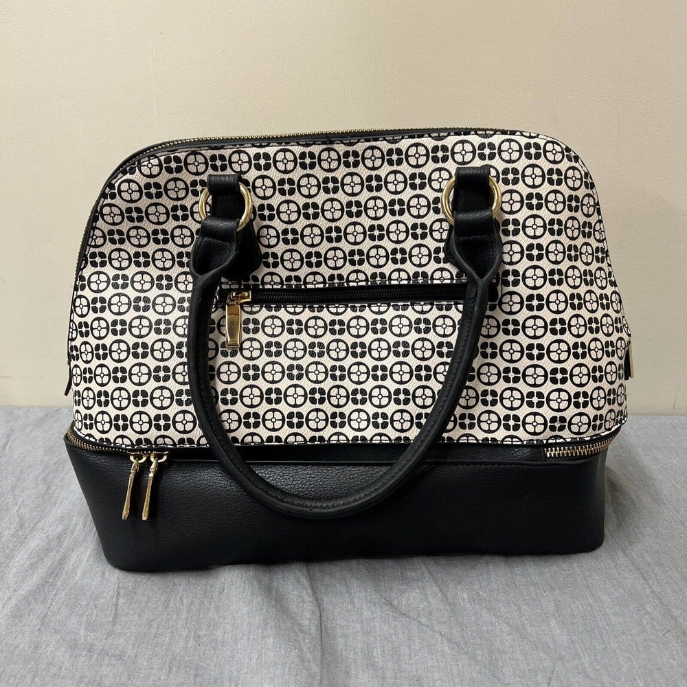 IMAN Black & White Signature Logo Print Medium Satchel Handbag FS Bnfts Charity